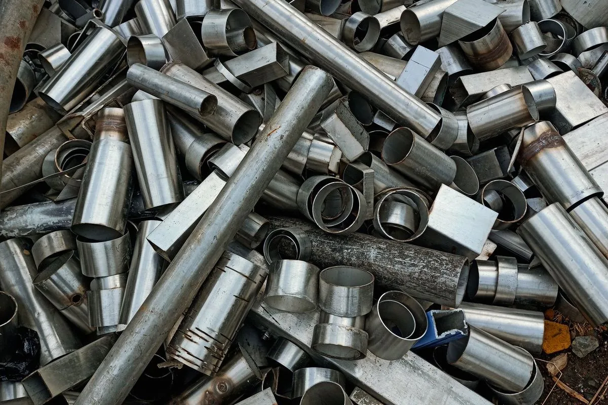 Chutes de profilés métalliques amassées avant refonte, illustration du recyclage de l’aluminium